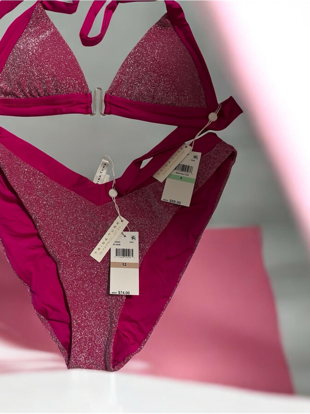 Trina Turk Glitter Fuchsia Triangle Bikini Top
